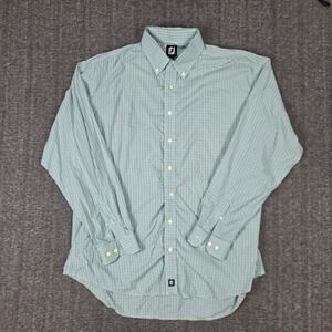FJ FootJoy Golf Shirt Mens XL Gingham Long Sleeve Button Down Green Stretch